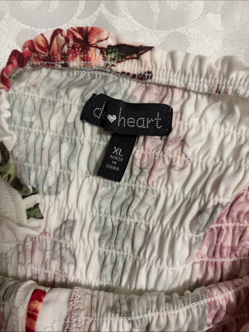 Derek Heart White Strapless Floral Romper with Green & Red Leaves - Picture 4 of 5